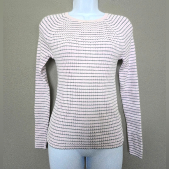 Gap Ribbed Knit Striped Baby Pink Sweater Size Medium - Picture 1 of 6